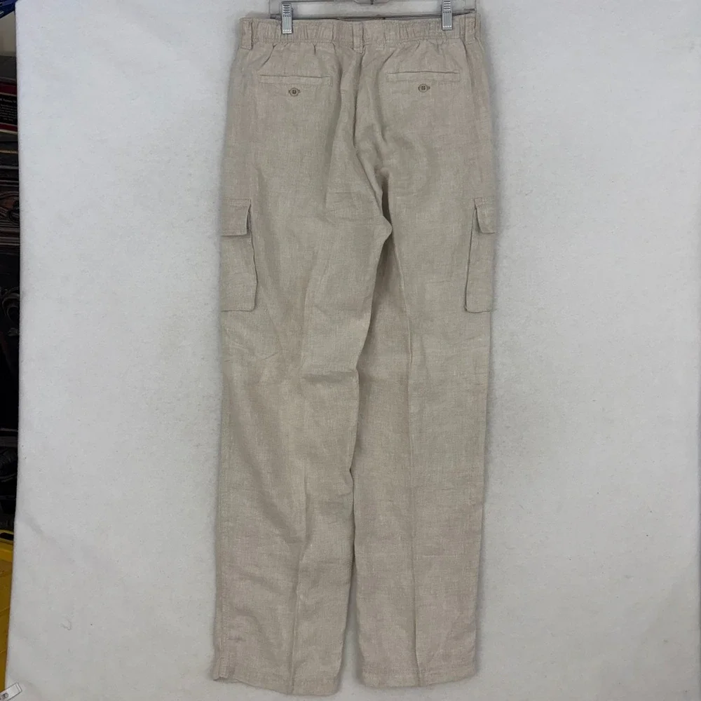 Tommy Bahama Cargo Pants Mens Medium Beige 100% Linen Drawstring Relaxed